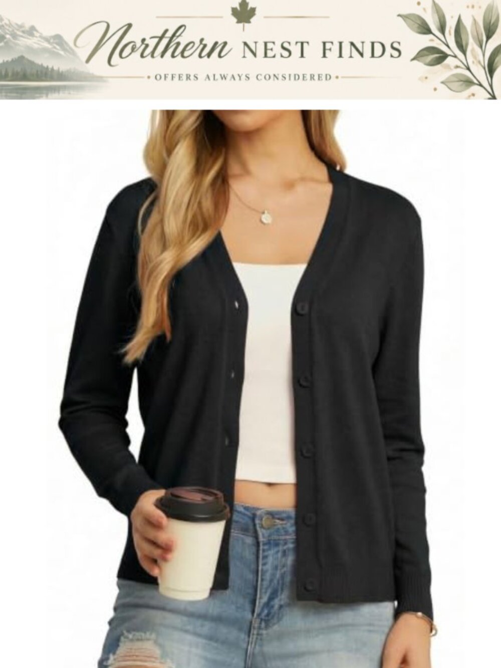 Women's Open Front Cardigan V-Neck Button Down Long Sleeve Lightweight Sweater